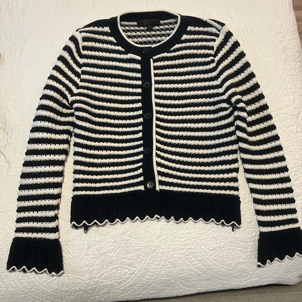 Zara Black and White Striped Cardigan